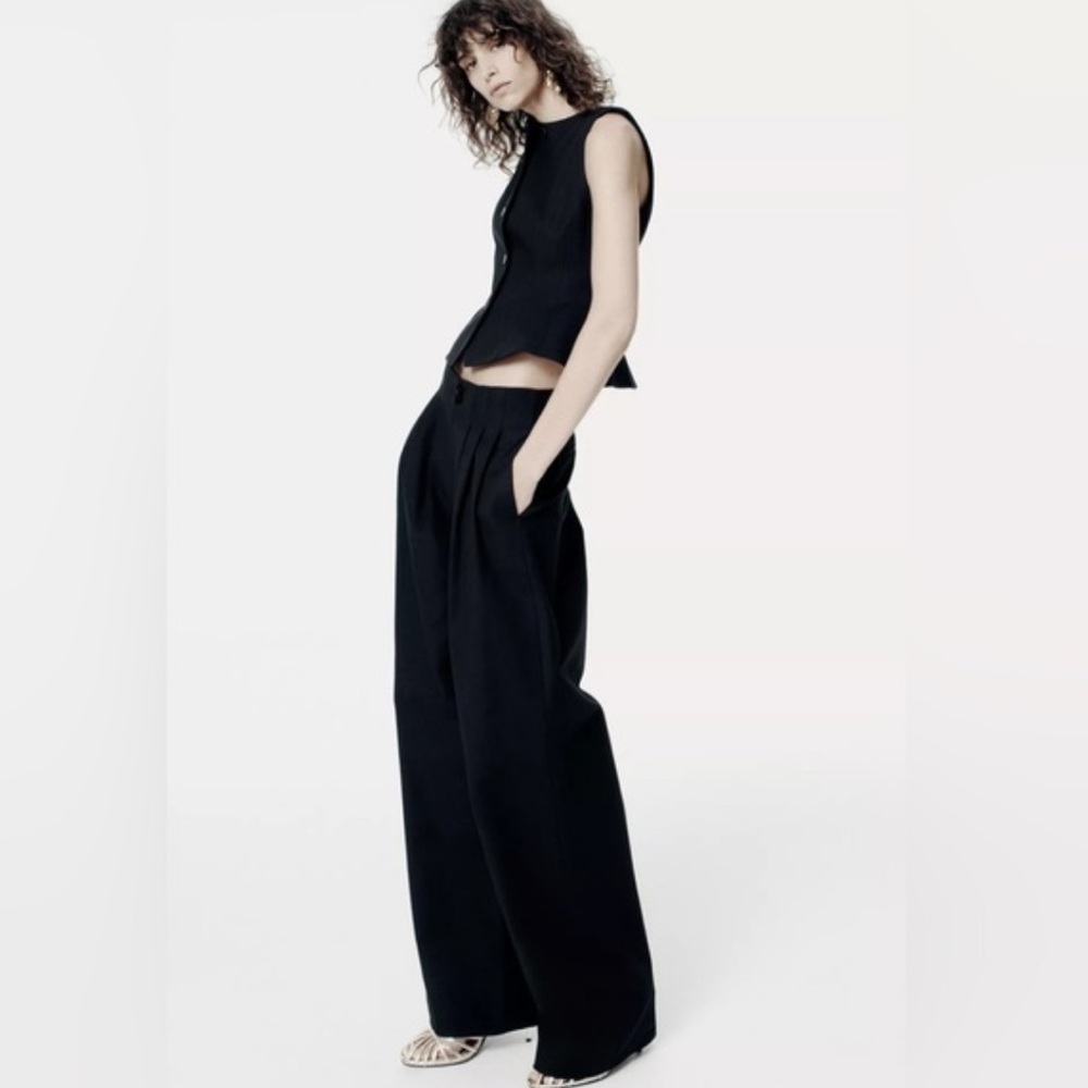 Zara NWT black wide leg pleated pants 3152/408 - Picture 2 of 3